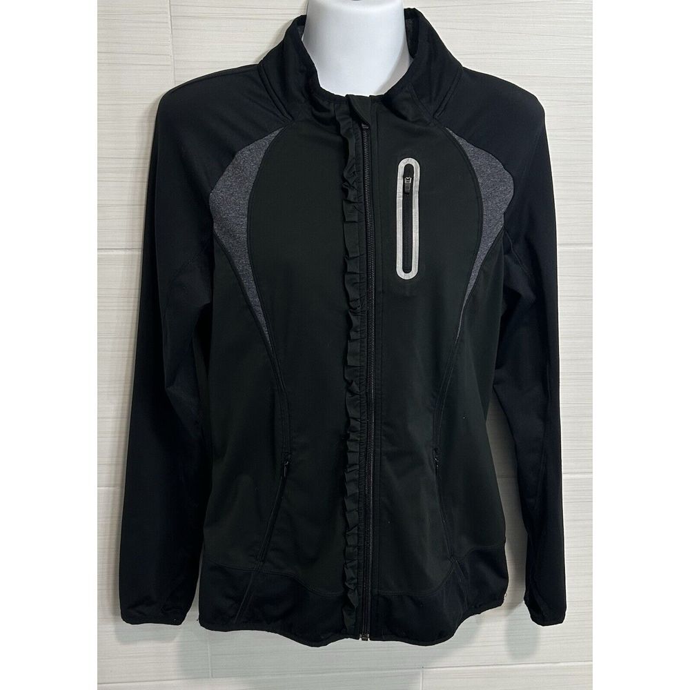 Athleta Athletic Performance Black Jacket Ruffle Full Zip M, Thumb Hole Run Walk